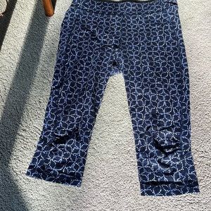Talbots T by Talbots Cropped Length Stretch Leggings Size MP navy print